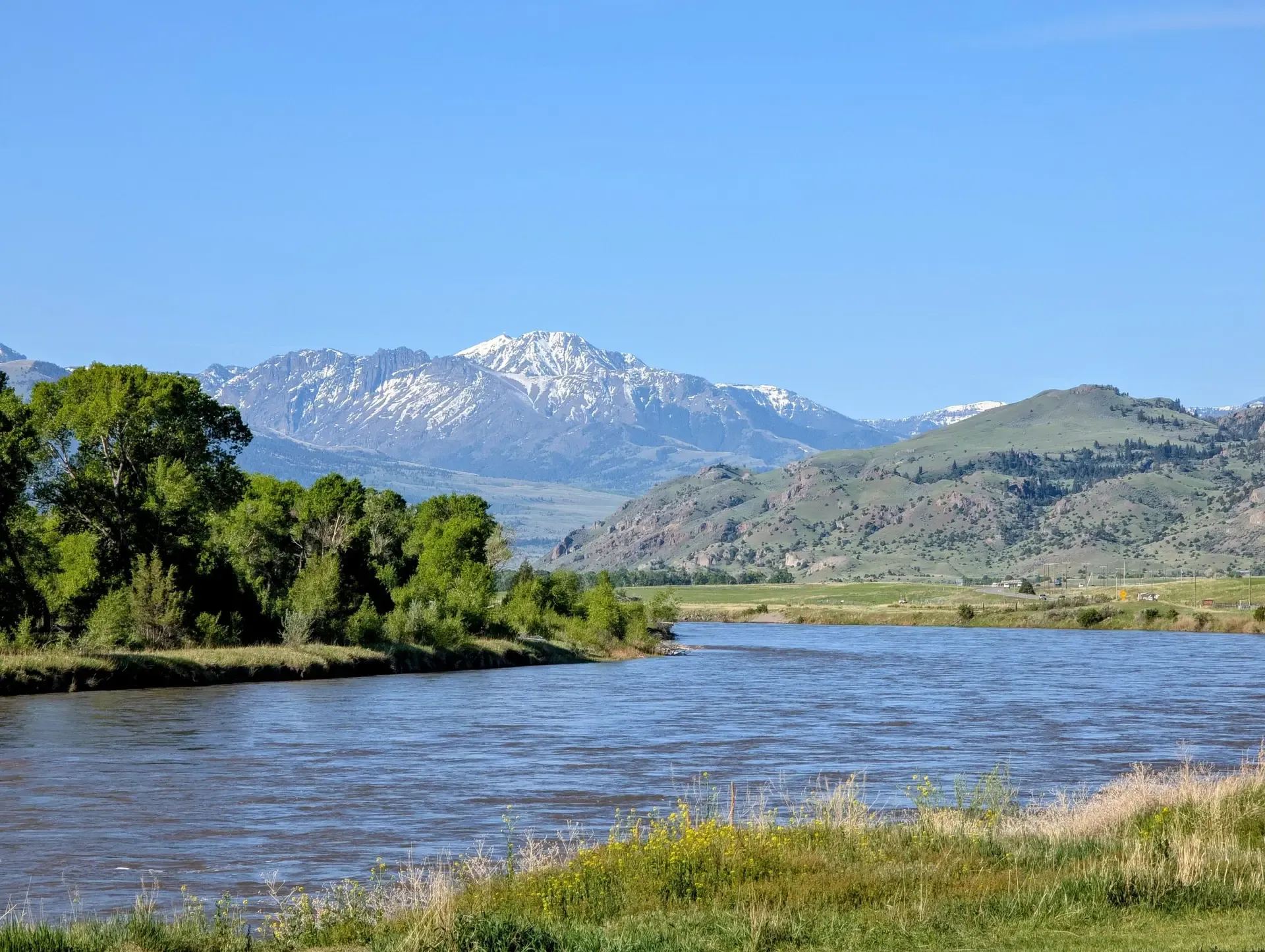 Beautiful view of the Yellowstone river from a rest area in Montana