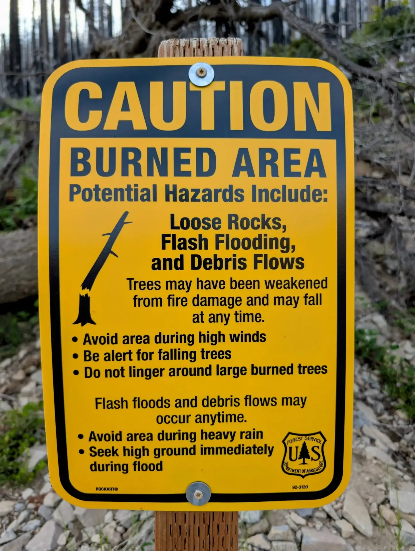Sign warning of the hazards associated with entering a burned area