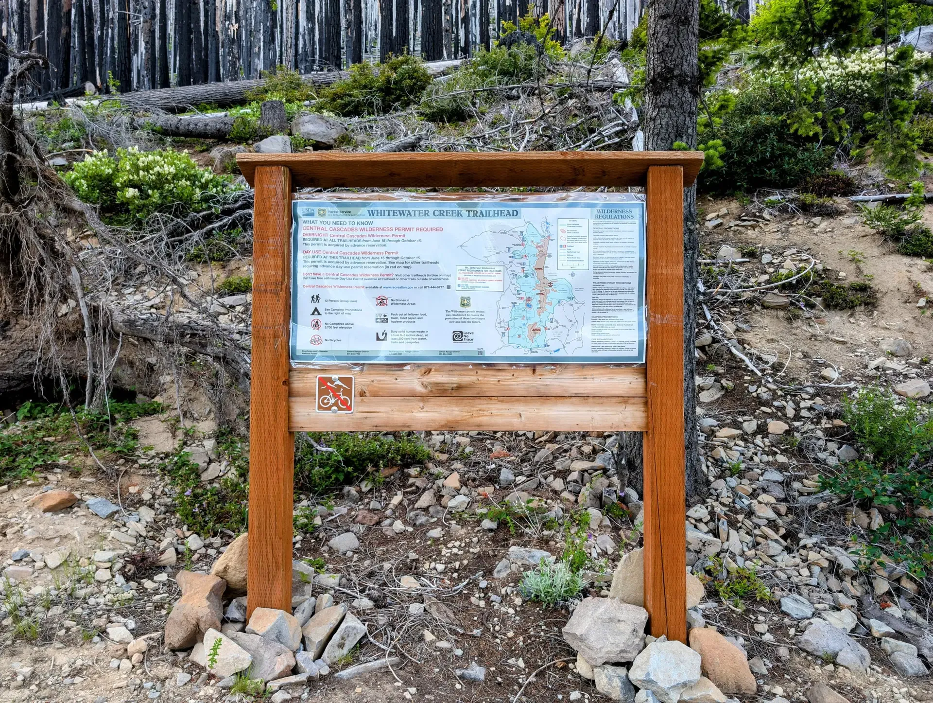 Sign in the parking area, providing info about the Mount Jefferson wilderness