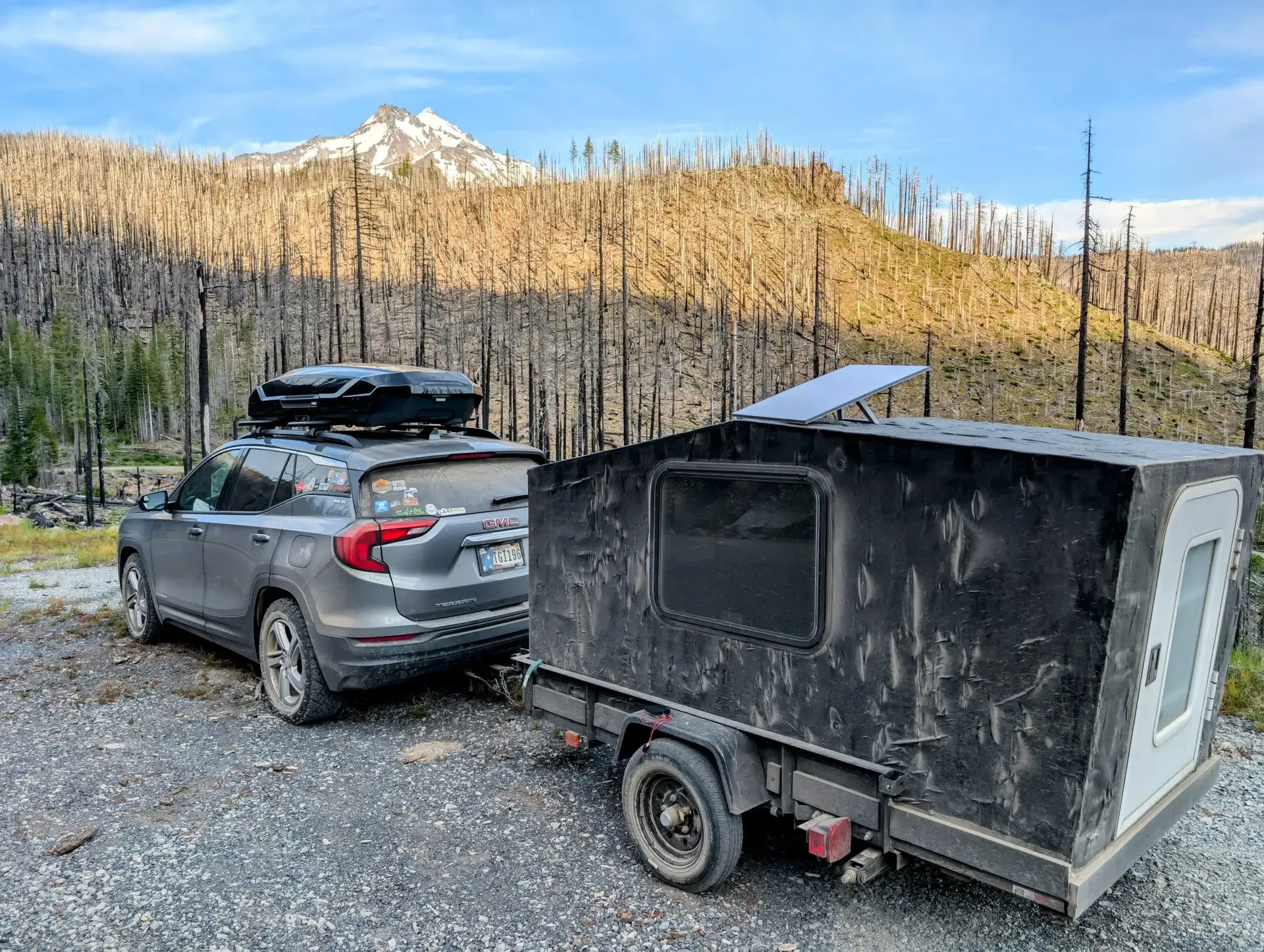 My trusty car, Seeker, and a mini-camper I built with a friend near Mount Jefferson in Oregon